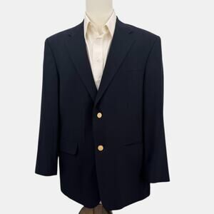 1970s Vintage Wool Blazer Deanstate Tailors Row 44R Black Gold Buttons